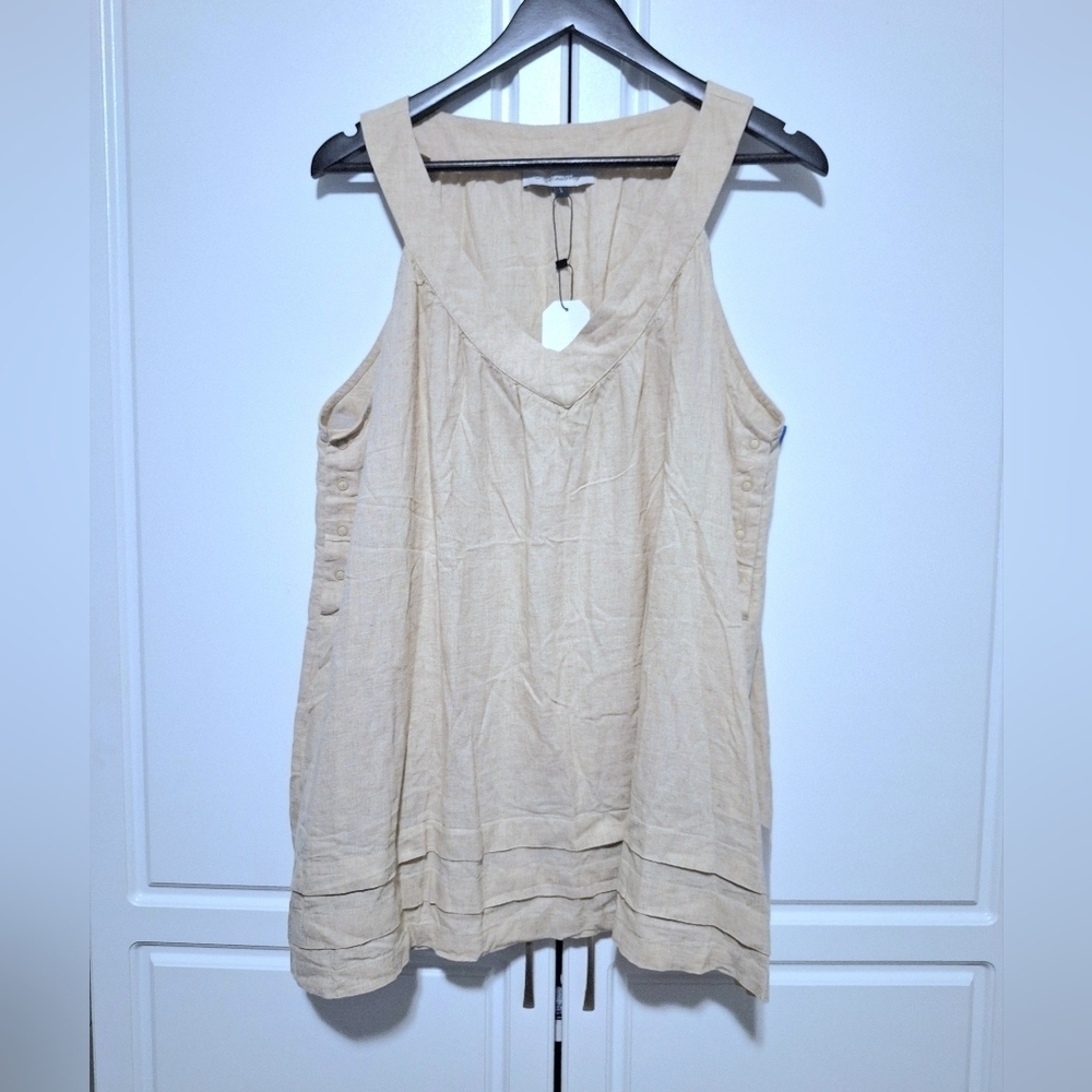 Angel Maternity Linen Blend V-Neck Sleevesless Tunic Blouse Relaxed Fit Flowy